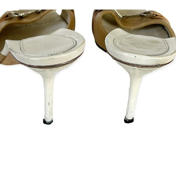 Gucci Women's Tan Leather Open Toe High Heel Slide Horsebit Sandals Sz 39 US 8.5 - Picture 5 of 11